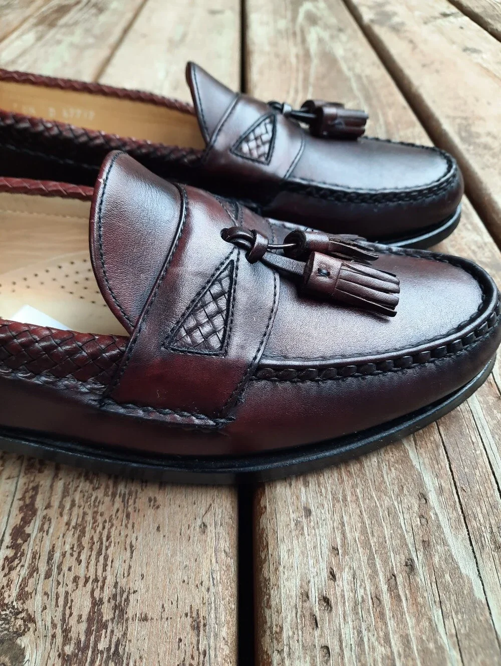 Allen Edmonds Maxfield Burgundy Leather Slip-on Tassle Braided Loafer Size 8.5